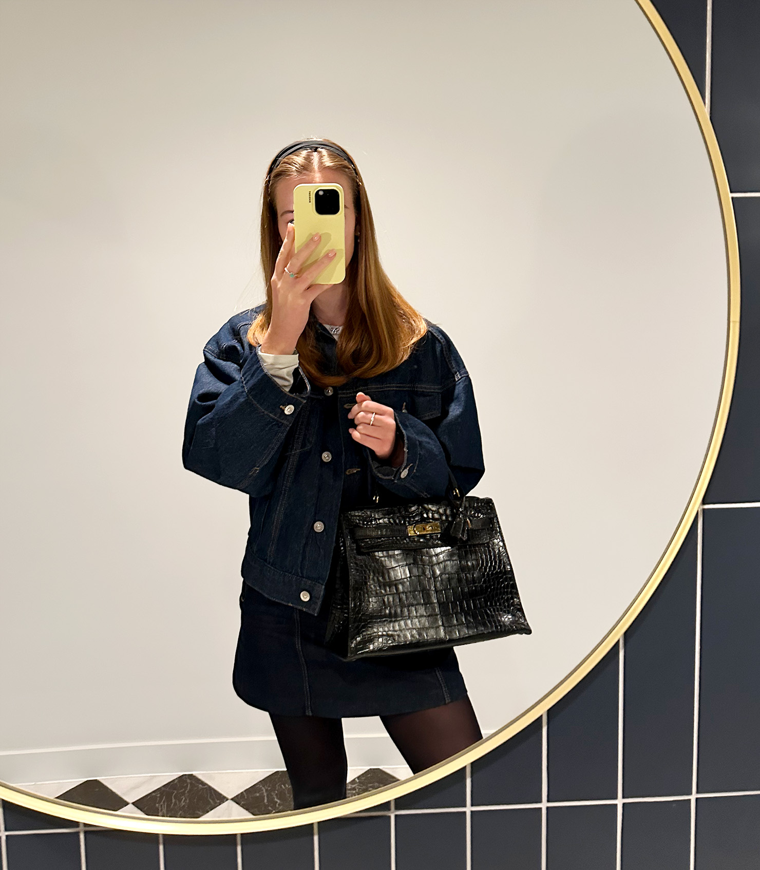 Black Shiny Porosus Crocodile Leather Vintage Kelly 32cm Sellier