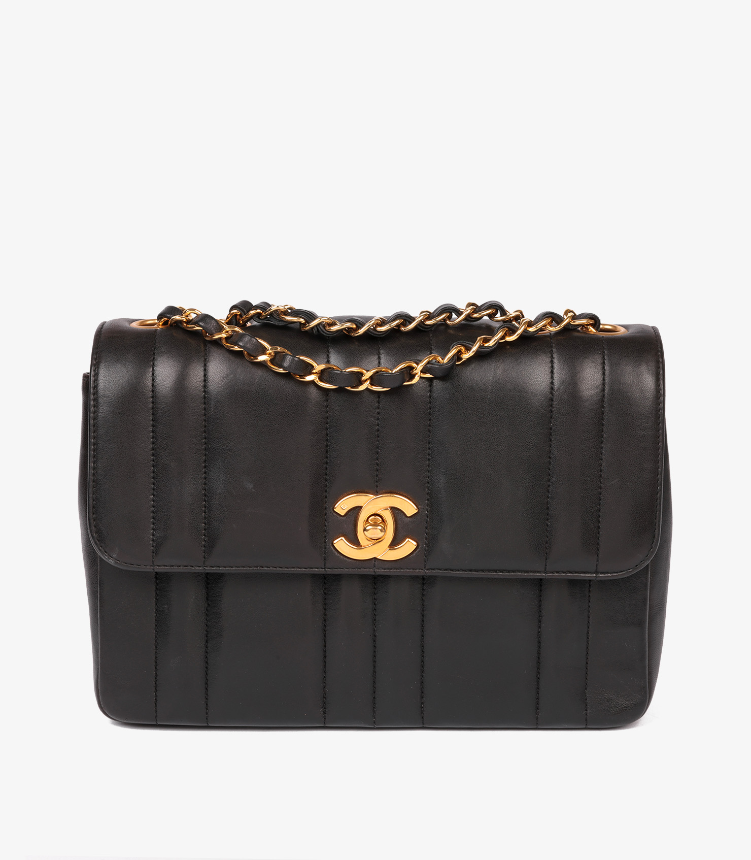 Black Vertical Quilted Lambskin Leather Small Classic Single Flap Bag