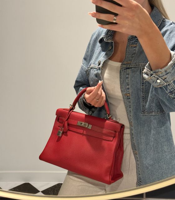 Rouge Garance Togo Leather Kelly 32cm Retourne