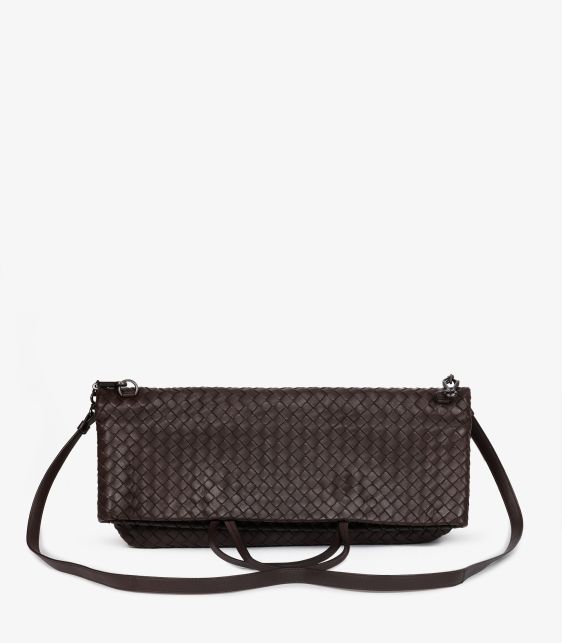 Brown Woven Calfskin Leather Intrecciato Tote