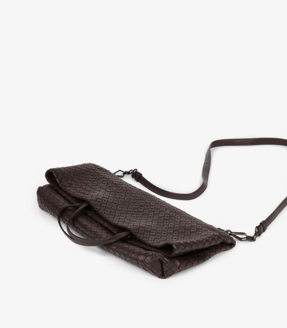 Brown Woven Calfskin Leather Intrecciato Tote