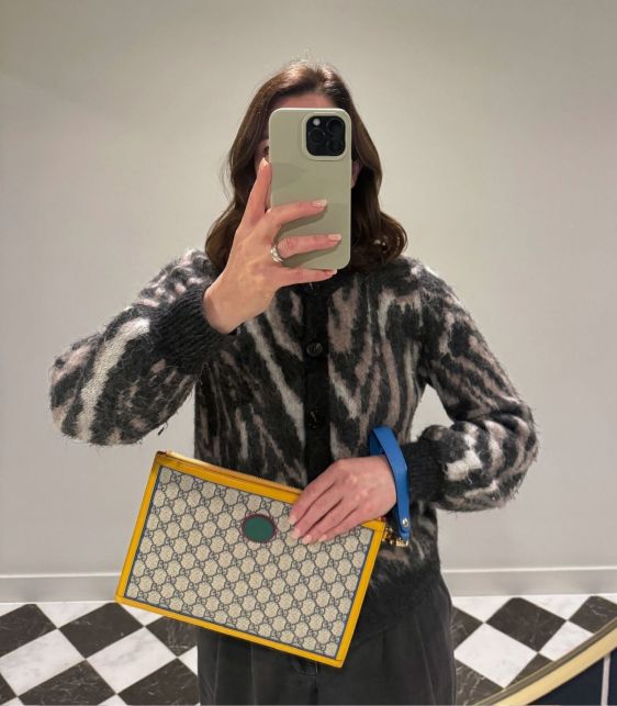 Blue GG Supreme Canvas & Multicolour Pigskin Leather Wristlet Pouch