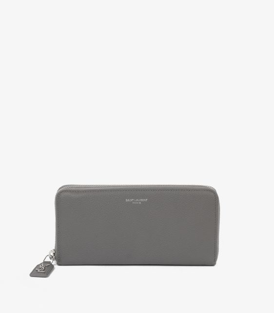 Taupe Grained Calfskin Leather Sac De Jour Zip Around Wallet