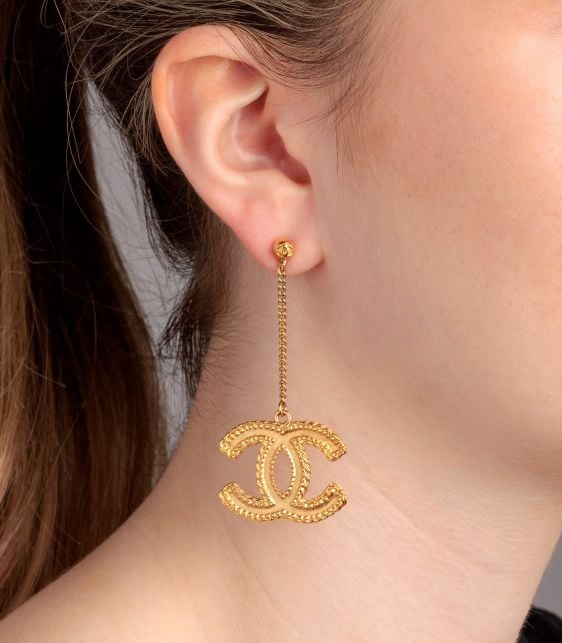 Matte Gold-Tone Baroque Style CC Drop Earrings