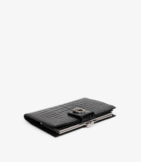Black Shiny Alligator Leather Vintage Stirrup Wallet