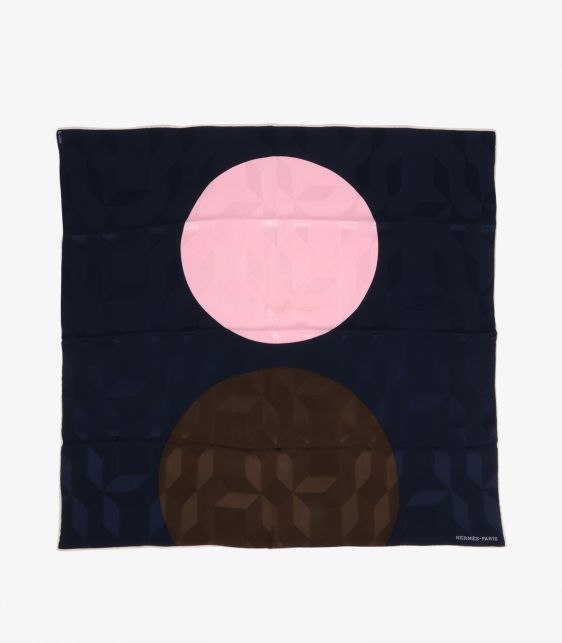 Navy, Chocolate & Pink Silk Façonné Graphique 70 Scarf