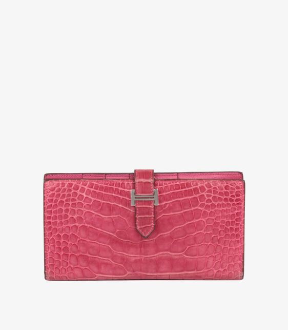 Fuchsia Alligator Leather Bearn Bi-Fold Wallet