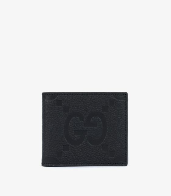 Black Jumbo GG Embossed Grained Calfskin Leather Bi-Fold Wallet