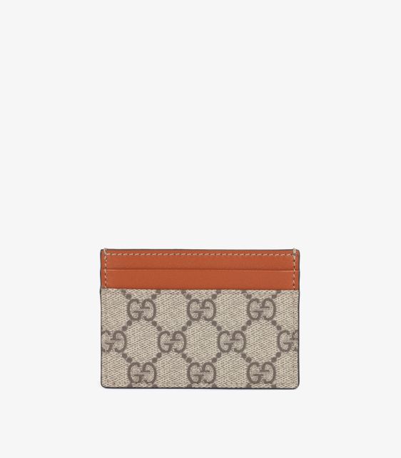 Brown Calfskin Leather & GG Supreme Coated Canvas Cardholder