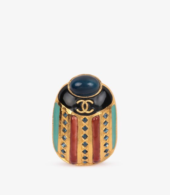 Blue, Red, Navy, Black Resin & Blue Crystal Small Scarab Beetle Eqyption Brooch