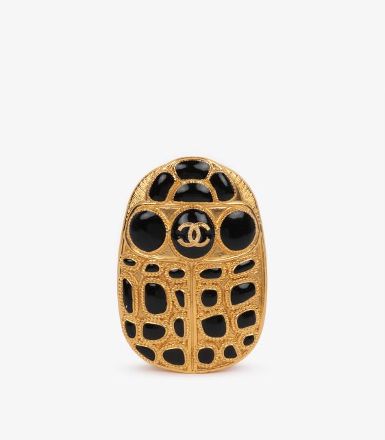 Black Resin Gold Tone Egyptian Scarab Beetle Eqyption Brooch