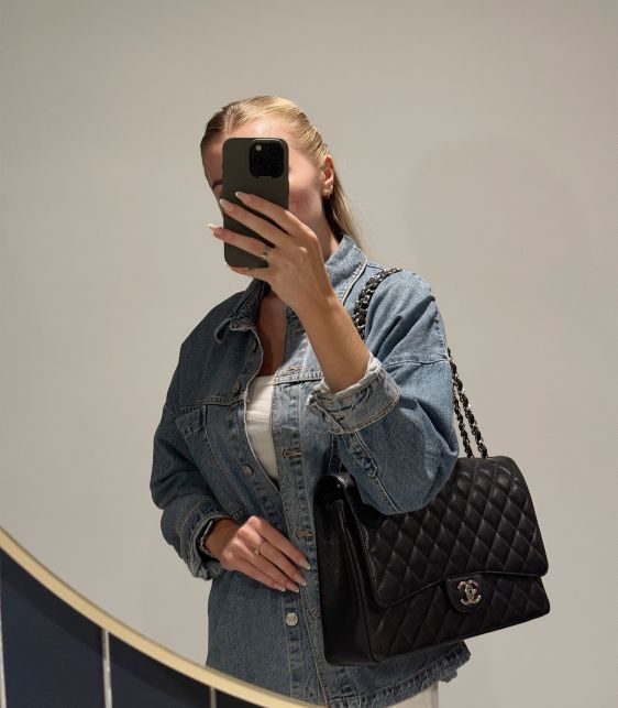 Black Quilted Caviar Leather Maxi Classic Double Flap Bag