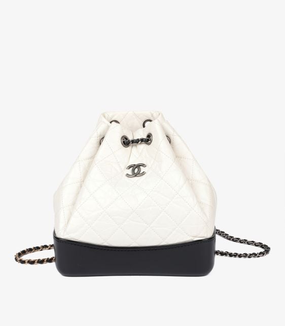 Black Smooth Calfskin Leather & White Aged Calfskin Leather Gabrielle Backpack