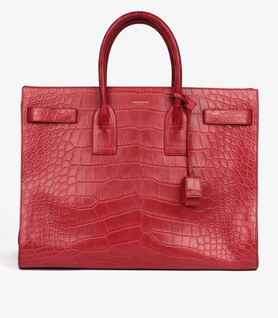 Red Matte Crocodile Embossed Calfskin Leather Large Sac De Jour