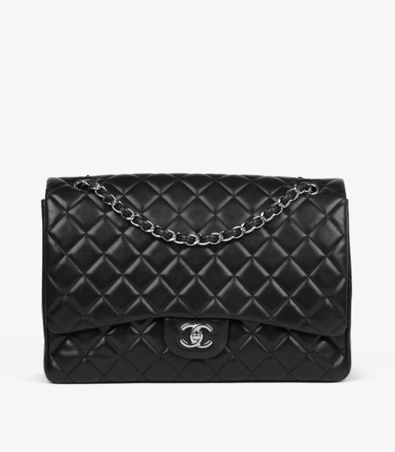 Black Quilted Lambskin Leather Maxi Classic Single Flap Bag