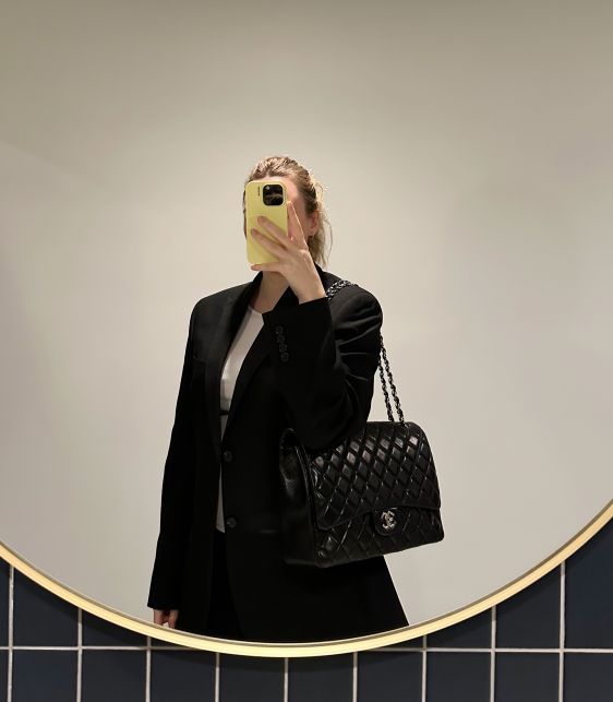 Black Quilted Lambskin Leather Maxi Classic Single Flap Bag