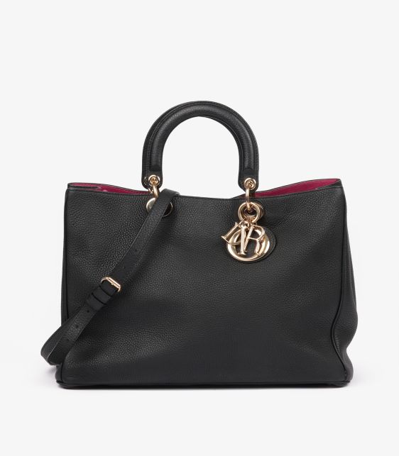 Black Grained Calfskin Leather & Rose Indien Large Diorissimo
