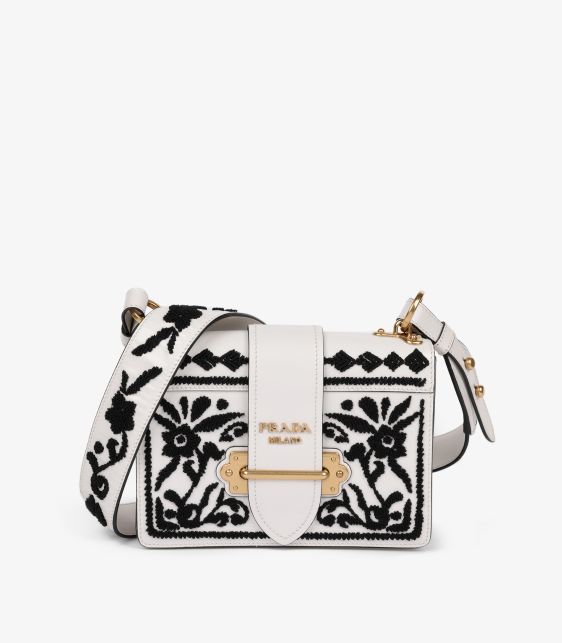 White & Black Madras Embroidered Calfskin Leather Cahier