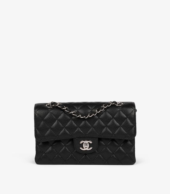 Black Quilted Caviar Leather Small Classic Double Flap Bag