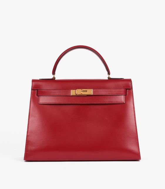 Rouge Vif Box Calf Leather Vintage Kelly 32cm Sellier