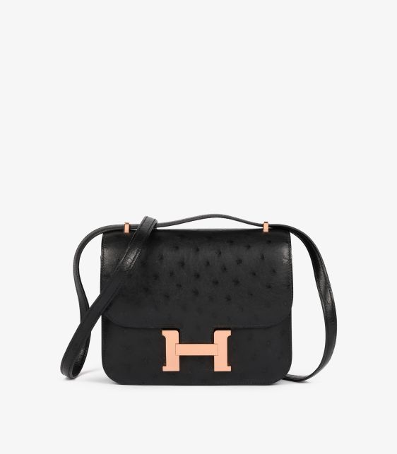 Black Ostrich Leather Constance 18 Mirror