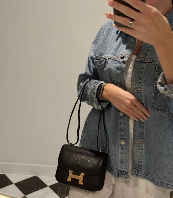 Black Ostrich Leather Constance 18 Mirror