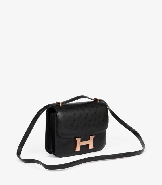 Black Ostrich Leather Constance 18 Mirror