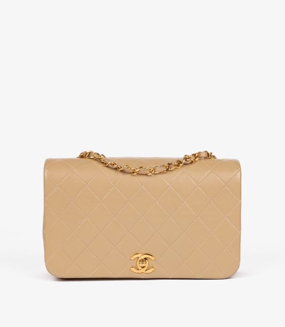 Beige Quilted Lambskin Vintage Small Classic Single Full Flap Bag