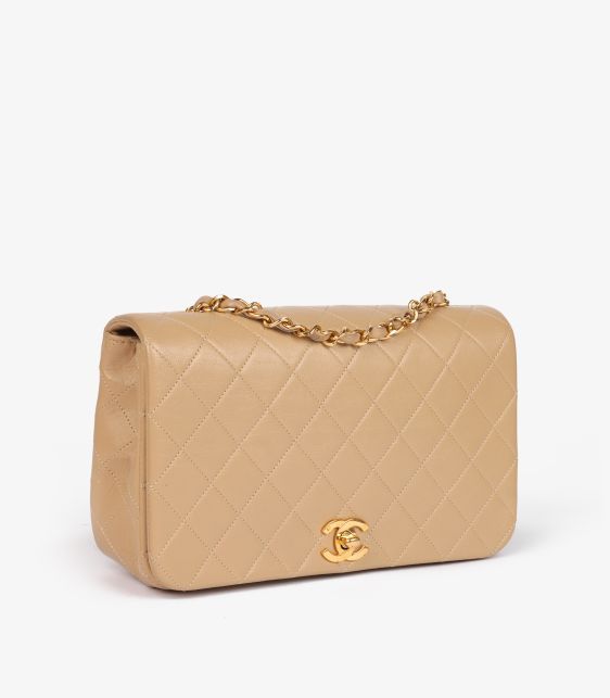 Beige Quilted Lambskin Vintage Small Classic Single Full Flap Bag