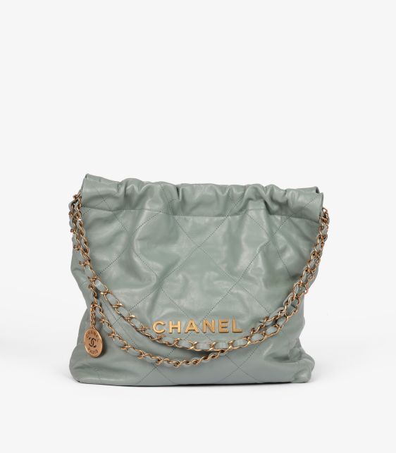 Light Green Quilted Shiny Calfskin Leather Small 22 Chain Bag