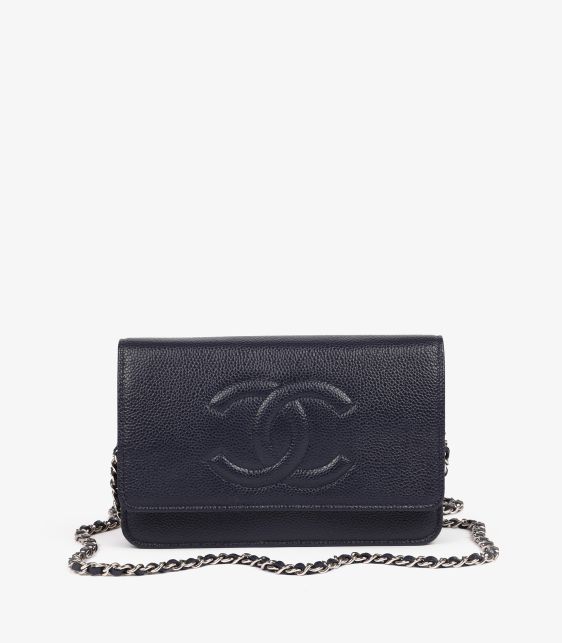 Navy Caviar Leather Timeless Wallet-on-Chain WOC