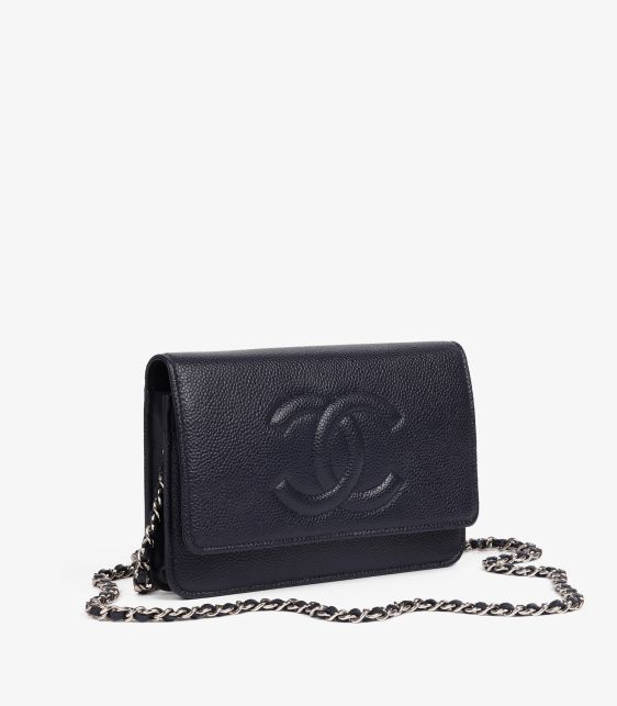 Navy Caviar Leather Timeless Wallet-on-Chain WOC