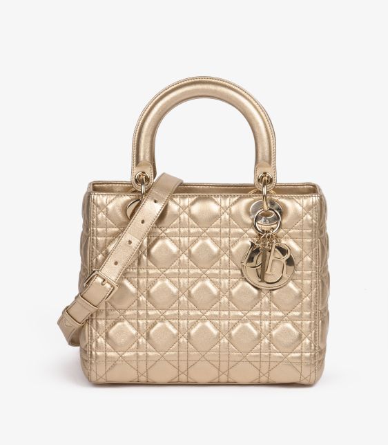 Metallic Gold Cannage Quilted Lambskin Medium Lady Dior