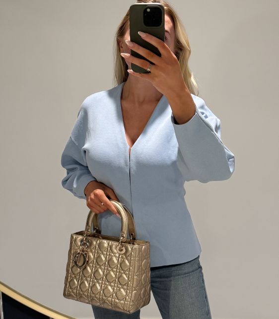 Metallic Gold Cannage Quilted Lambskin Medium Lady Dior