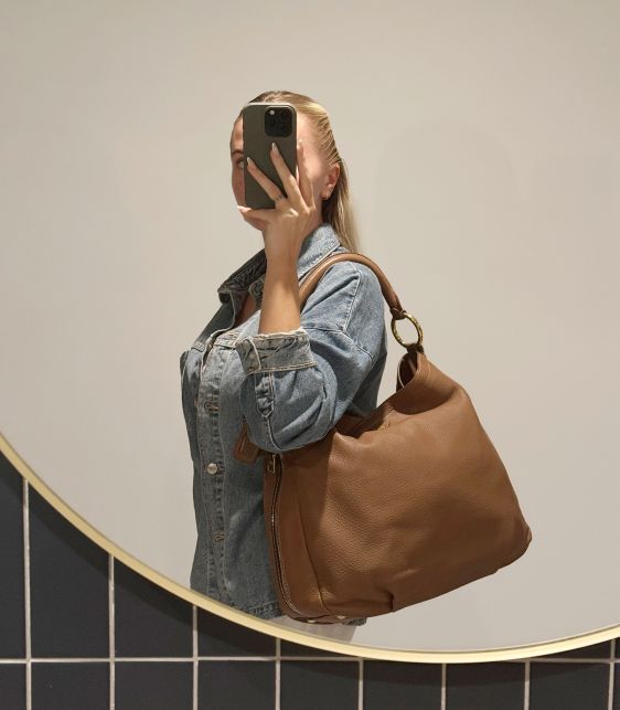 Cammello Deerskin Leather Large Double Zip Hobo