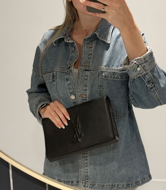 Black Calfskin Leather Large Belle de Jour Clutch