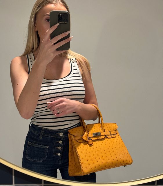 Saffron Ostrich Leather Birkin 30cm Retourne