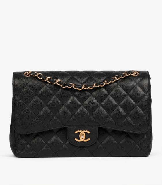 Black Quilted Caviar Leather Jumbo Classic Double Flap Bag