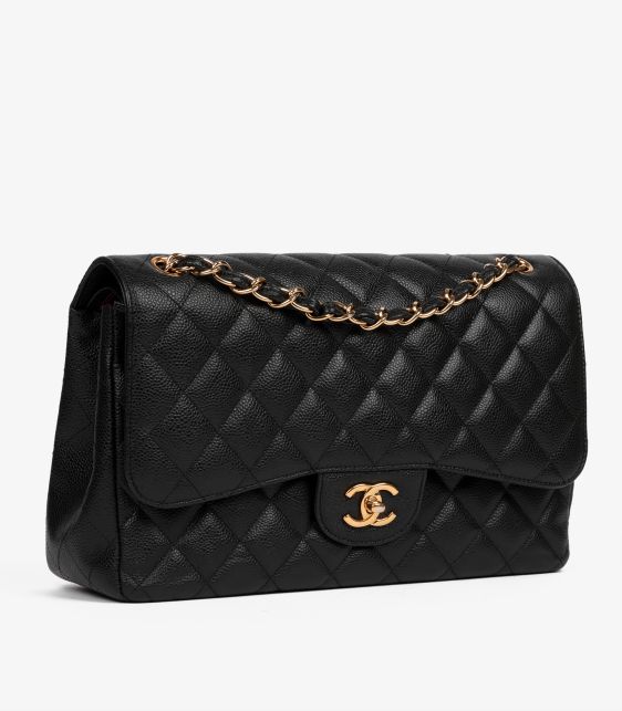 Black Quilted Caviar Leather Jumbo Classic Double Flap Bag