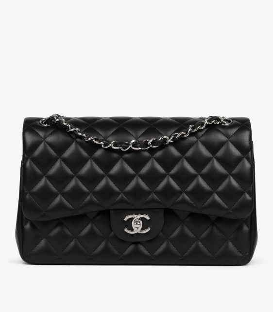 Black Quilted Lambskin Leather Jumbo Classic Double Flap Bag