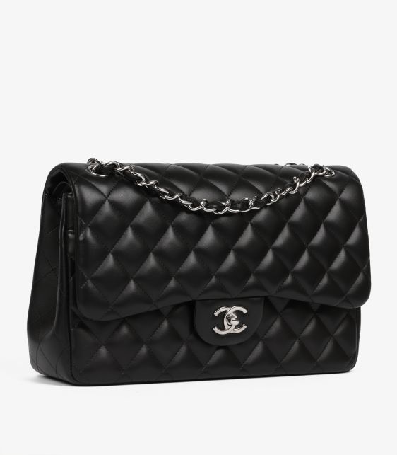 Black Quilted Lambskin Leather Jumbo Classic Double Flap Bag