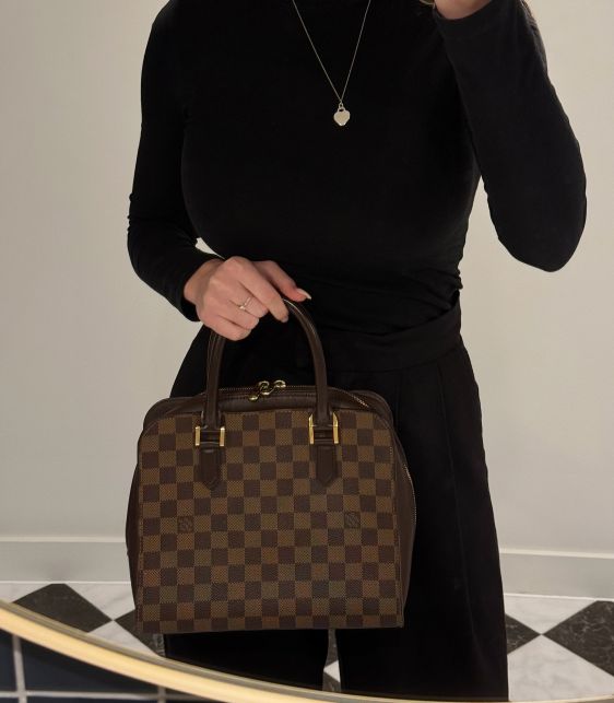 Damier Ebene Coated Canvas & Brown Calfskin Leather Vintage Triana