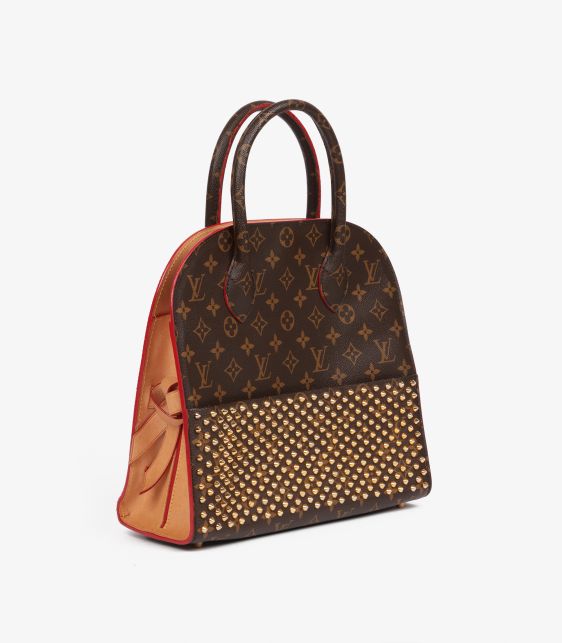 x Christian Louboutin Studded Monogram Coated Canvas & Red Ponyskin Iconoclast Tote