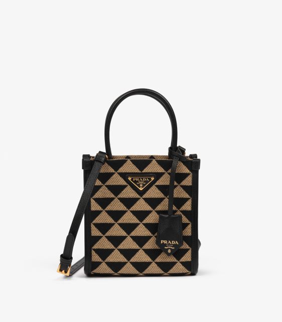 Black, Beige Embroidered Canvas & Black Saffiano Leather Mini Symbole