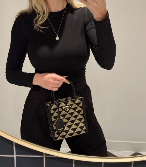 Black, Beige Embroidered Canvas & Black Saffiano Leather Mini Symbole