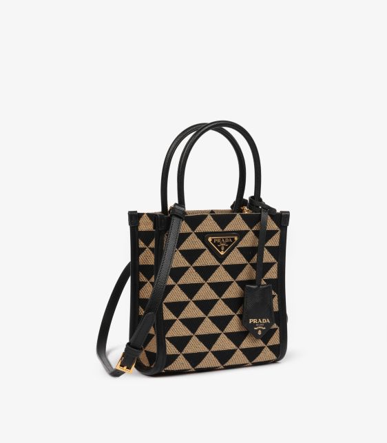 Black, Beige Embroidered Canvas & Black Saffiano Leather Mini Symbole