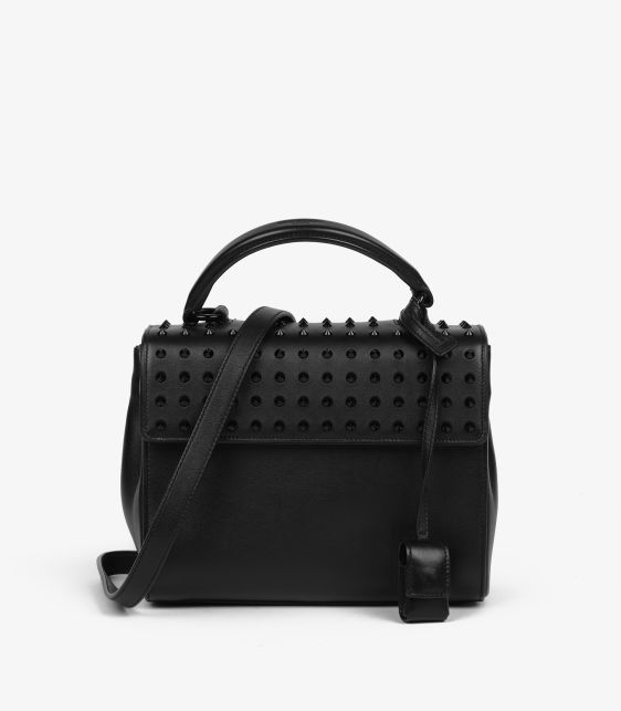 Black Studded Calfskin Leather SO Black Moujik Top Handle Bag