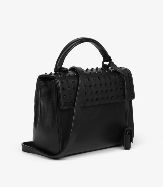 Black Studded Calfskin Leather SO Black Moujik Top Handle Bag