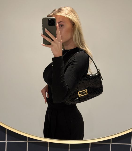 Black Snakeskin Leather Vintage Baguette Bag