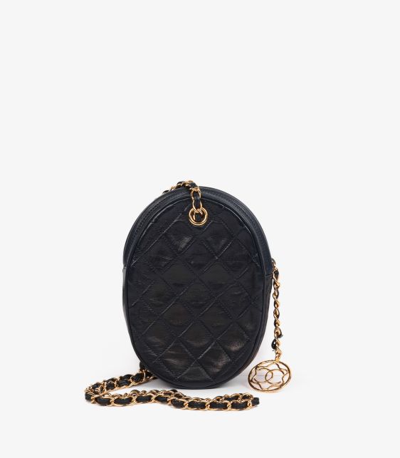 Navy Quilted Lambskin Vintage North-South Mini Oval Timeless Shoulder Bag